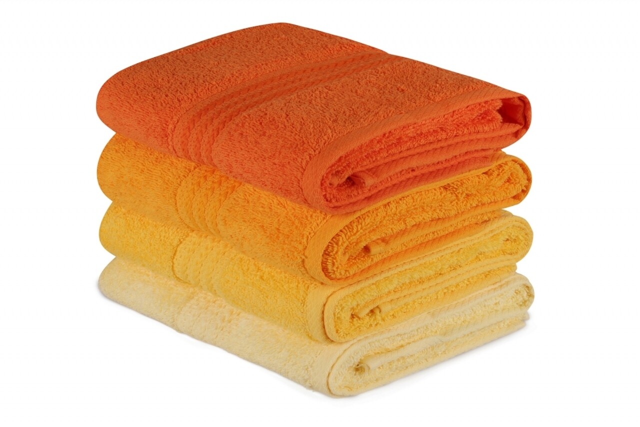 Set 4 prosoape de baie, Hobby, 50x90 cm, 100% bumbac, galben/portocaliu - imagine 5